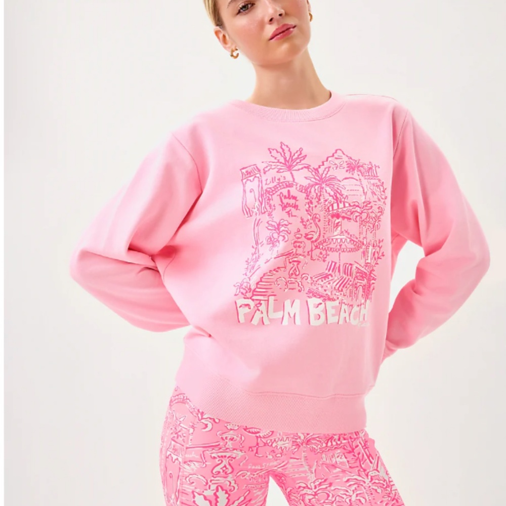 NWT Lilly Pulitzer Ballad Cotton Sweatshirt Conch Shell Pink Palm Beach Size XXL
